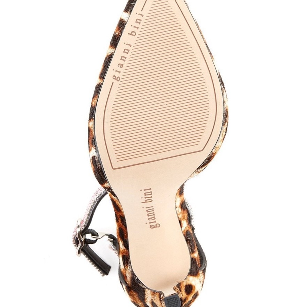 Gianni Bini Jesika Leopard Print Calf Hair Bling Ankle Strap Pumps sz 6 M - Picture 6 of 11